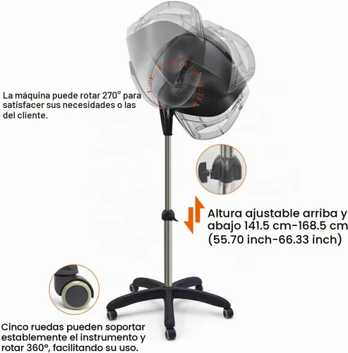 Vista 6 de Elitzia Ionic ET1717B - Secador de pelo profesional con capucha de 1000 W, máquina de secado de pelo estándar, versátil con 8 modos