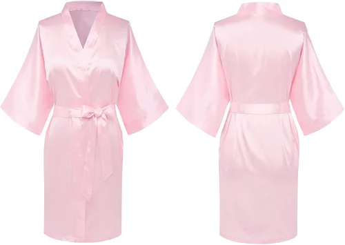 Vista 5 de Bata de satén para mujer, corta, sedosa, para dama de honor, novia, despedida de soltera, ropa para dormir