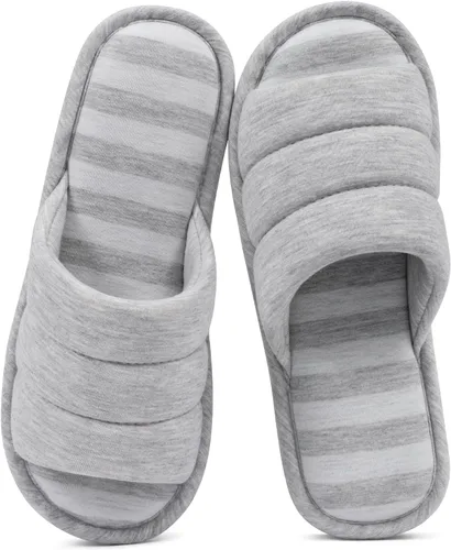 Vista 8 de Shevalues Pantuflas con punta abierta para mujer y hombre, de algodón suave, para interior, con espuma viscoelástica, fáciles de poner, pantuflas