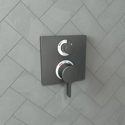 Vista 2 de hansgrohe Ecostat 15712341 - Moderna válvula de ducha termostática con control de temperatura en cromo negro cepillado