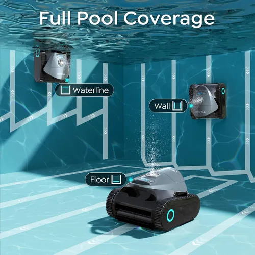 Vista 4 de Limpiador robótico TALOSBO C1 para piscinas, 180 minutos, succión ultra fuerte, limpieza de paredes y líneas de flotación, aspiradora de piscina