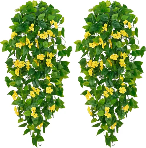 Vista 17 de BLEUM CADE Plantas colgantes falsas, 2pcs plantas colgantes artificiales en maceta, enredaderas de mandala falsas, plantas colgantes vegetación