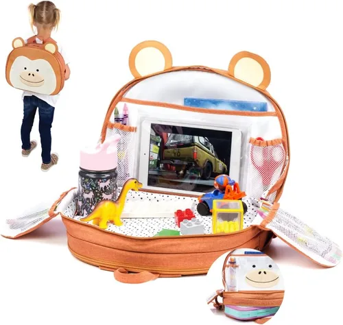 Vista 11 de Lulyboo Bandeja y mochila para asiento de automóvil de unicornio para niños pequeños Escritorio de viaje para niños con superficie de escritura