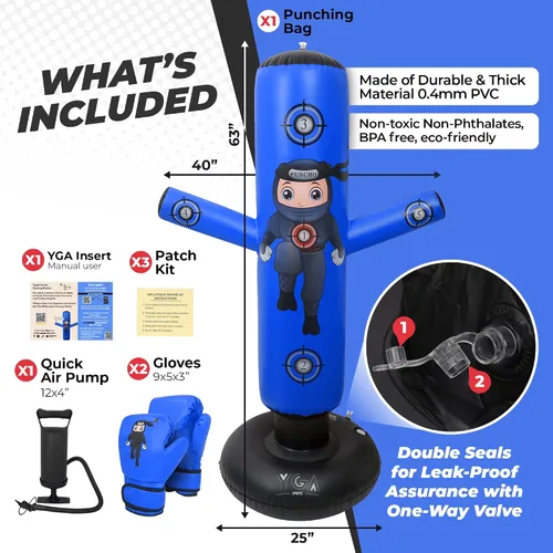 Vista 7 de PUNCHO Punching Bag for Kids - 63" Kid Boxing Bag Set & Birthday Gift: Kids Punching Bags 3-8 with Gloves, Pump, PUNCHO eBook - Inflatable Punching