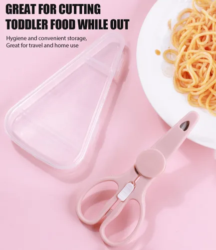 Vista 6 de Tijeras de comida para bebés, tijeras de cocina - Paquete de 2 tijeras portátiles saludables y lindas para niños con bloqueo de seguridad y estuche