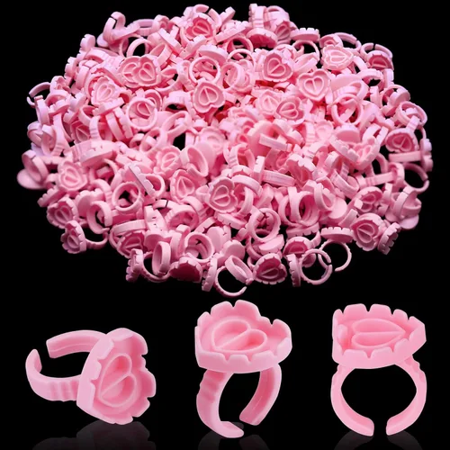 Vista 14 de Pretty memory 100 anillos de pegamento para extensiones de pestañas, encantador corazón, anillos de pegamento para pestañas, soporte adhesivo