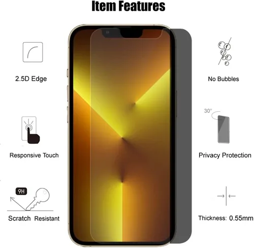 Vista 4 de (3+3) para iPhone 13 Pro (6.1 pulgadas) (paquete de 3) (3 unidades) Protector de pantalla de privacidad con protector de lente de cámara, no afecta