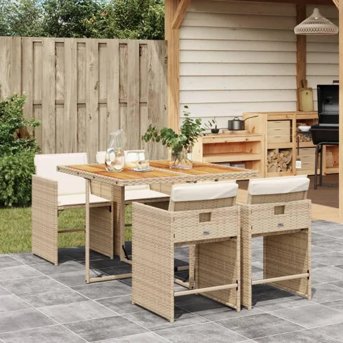 Vista 21 de Beige 5-Piece Outdoor Patio Dining Set with Foldable Chairs Cream Cushions Poly Rattan Furniture for Compact Storage Garden Backyard Balcony Use