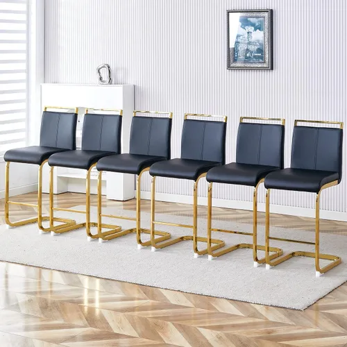 Vista 21 de gopop Juego de 2 taburetes de bar de altura de mostrador con respaldo, taburetes de cocina de cuero sintético negro con patas de metal recubierto