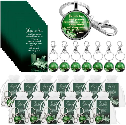 Vista 10 de Junkin - Recuerdos de funeral para invitados, incluyendo llavero, tarjetas de oración y bolsas de organza para la celebración conmemorativa