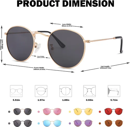 Vista 3 de Pro Acme Gafas de sol polarizadas de metal redondas pequeñas para mujer, estilo retro