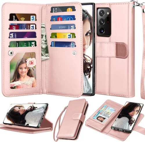 Vista 8 de Njjex Funda para Galaxy Note 20 Ultra (2020), para Samsung Note 20 Ultra 5G, [9 ranuras para tarjetas] Funda de piel sintética para crédito de Negro