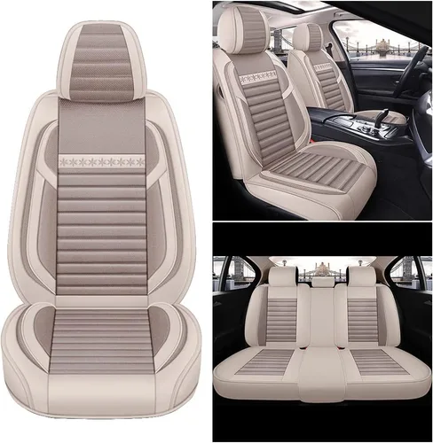 Vista 3 de Funda de asiento de automóvil compatible con Audi A1 Sportback 2010-2015, cobertura completa, transpirable e impermeable, cojín de asiento de Beige