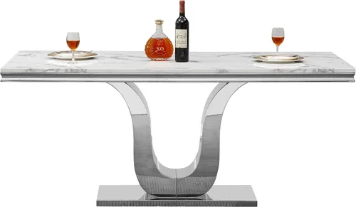Vista 21 de SSLine Mesa de comedor moderna para mesa de cocina de mármol sintético de 6,70 pulgadas, mesa de comedor rectangular para muebles de cocina