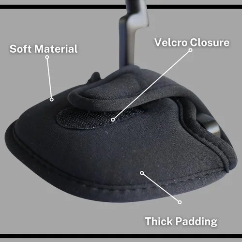 Vista 4 de Funda para cabezal de Putter de color negro. Tamaño estándar. Funda de neopreno perfecta para Mallet Putter. Se adapta a la mayoría de los putters e