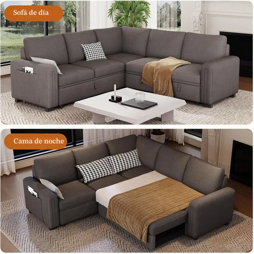 Vista 4 de Vesgantti Sofá Seccional Reclinable de 88.4" con Cama Extraíble, Sofá Seccional Modular en Forma de L de 5 Plazas con Almacenamiento, Cómodo Sofá