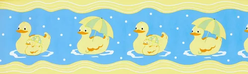 Vista 2 de CONCORD WALLCOVERINGS ™ Papel Pintado Frontera Niños Patrón Patos con Paraguas Para La Habitación De Los Niños Sala De Juegos, Cuarto De Niño