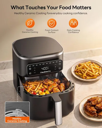 Vista 2 de Beelicious Pro Freidora de aire MicroTemp 10 en 1 de 6.5 cuartos de galón, con revestimiento de cerámica sin PFAS, antiadherente y apta para 2-Negro