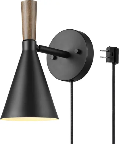 Vista 15 de Globe Electric 65000098 Lámpara de pared de 1 luz enchufable o cableada, negro mate, cable de tela trenzada de 1.8 metros, interruptor basculante