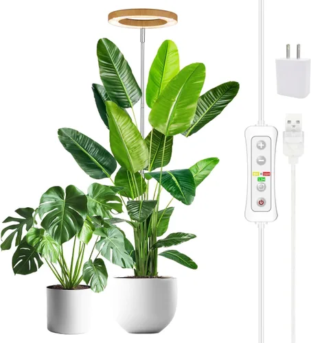 Vista 25 de yadoker - Luz de cultivo de plantas, luz LED de espectro completo para plantas de interior, lupa negra, altura ajustable, temporizador automático