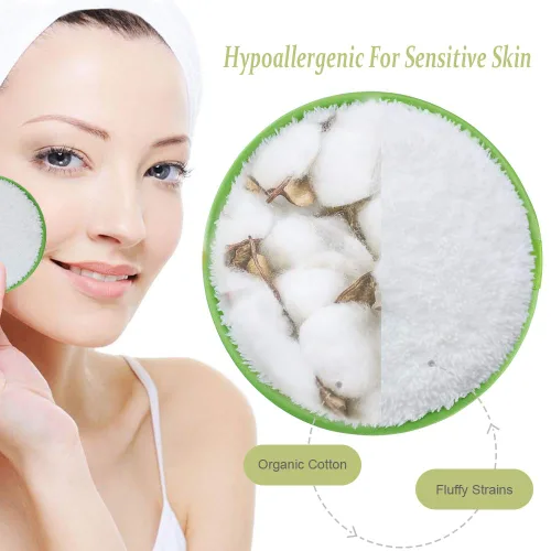 Vista 2 de Almohadillas desmaquillantes reutilizables, toallitas para eliminar maquillaje facial, paños de limpieza faciales lavables, hipoalergénicos
