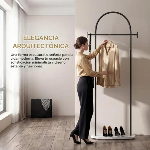 Vista 2 de Percheros de ropa negros, perchero industrial moderno con estante, perchero independiente resistente, soporte de metal con ganchos para oficina