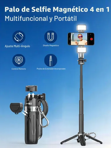 Vista 3 de USKEYVISION - Mini palo magnético para selfie para iPhone con luz (MPT-02) 4 In 1 Portable Pocket Selfie Stick Tripod for iPhone & Android with