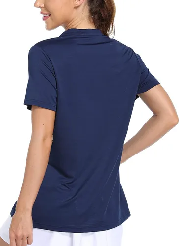 Vista 2 de MIER Polo de golf para mujer, sin cuello, UPF 50+, manga corta, tenis y correr, cuello en V