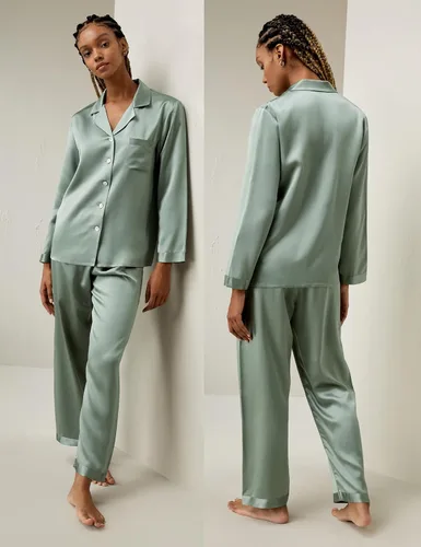 Vista 2 de LilySilk - Conjunto de pijama de seda para mujer, cómoda, de dos piezas, de manga larga, Seda de morera auténtica de 16 momme Verde aguacate