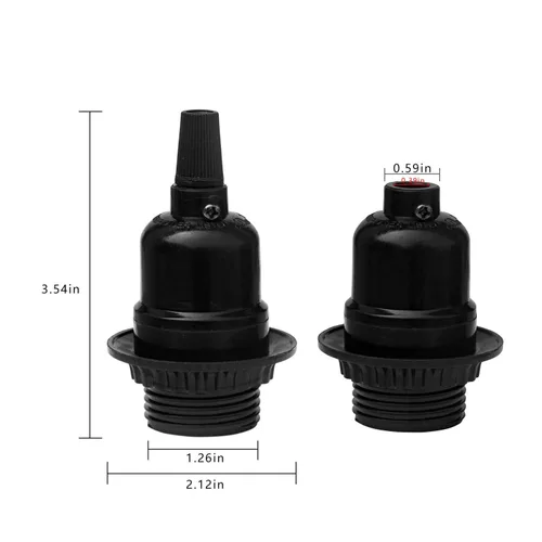Vista 2 de Enchufe de luz negra – Perilla de 2 vías para encender y apagar, base E26 estándar atornillada resistente al calor, resistente al fuego, Edison
