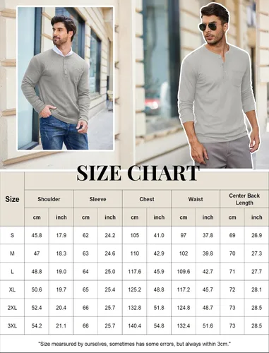 Vista 6 de COOFANDY Camisas Henley de manga larga para hombre con bolsillo