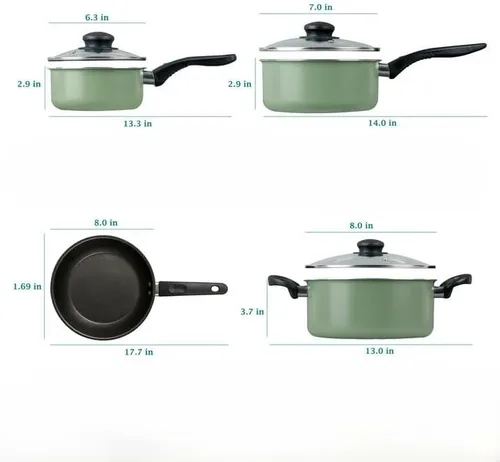 Vista 2 de Juego de utensilios de cocina de aluminio antiadherente verde de 7 piezas