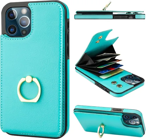 Vista 12 de Folosu Funda compatible con iPhone 12/12 Pro con soporte para tarjetas, rotación de 360°, soporte de anillo de dedo con función atril, protección