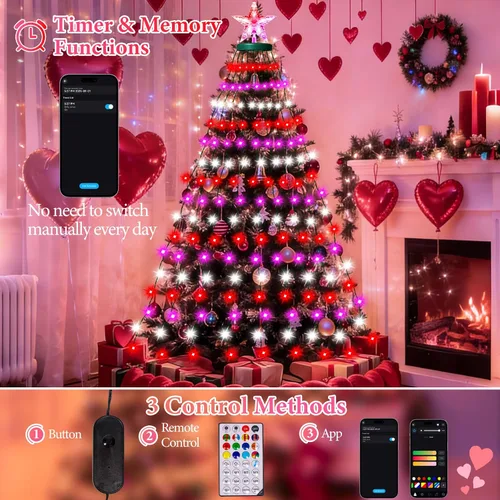Vista 5 de Luces inteligentes para el día de San Valentín con estrella superior, control de aplicación, sincronización de música, cambio de color, luces