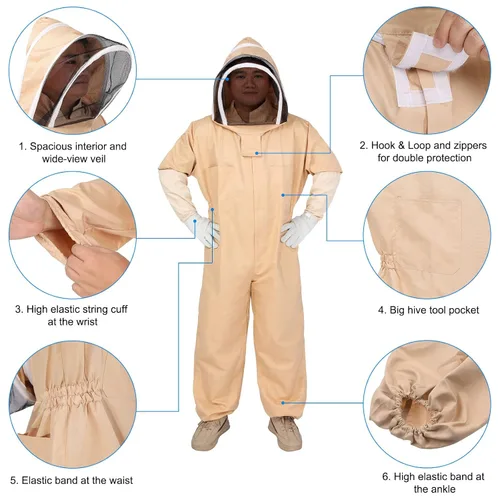 Vista 2 de HARFINGTON Traje de abeja para hombres y mujeres, L trajes de apicultura con guante y velo capucha, trajes de abeja para hombres, a prueba de patio