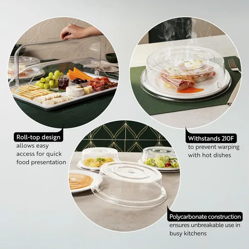 Vista 3 de Restaurantware Cater Tek - Cubierta de placa de policarbonato de 9.4 pulgadas, 1 cubierta de plato inastillable, lavable en lavavajillas para placa