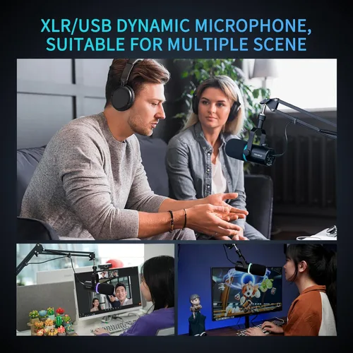 Vista 8 de FEELWORLD PM1 XLR - Micrófono dinámico USB para grabación de podcasts, PC, juegos de computadora, transmisión en vivo, voz en off, micrófono
