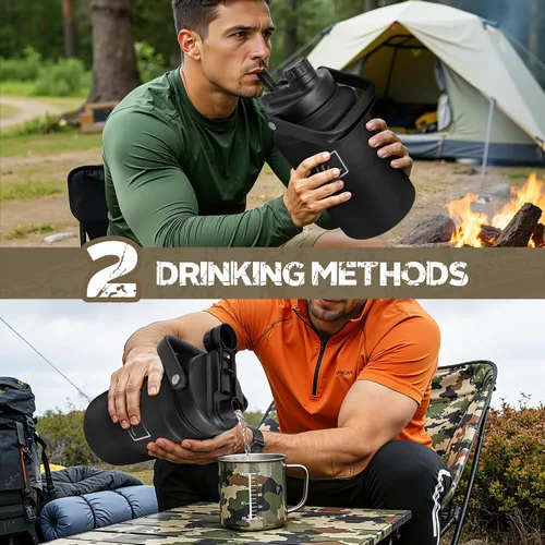 Vista 2 de NATURE PIONEOR Botella de agua táctica de 128 oz/1 galón con bolsa para Negro