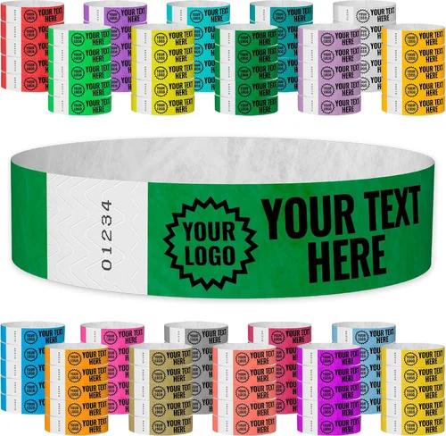 Vista 16 de Tyvek - Pulseras personalizadas de 3/4 de pulgada para eventos - Personalizadas con imagen o logotipo (tipo papel) Personalize w/ Clipart Text &
