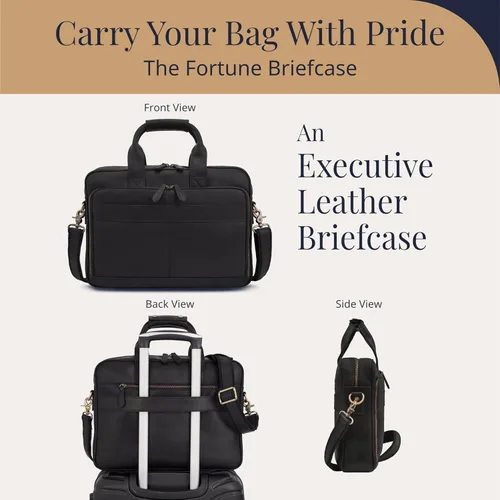 Vista 6 de Luxorro Maletín de cuero de grano completo para hombre, bolsa para laptop con compartimento de cuero para computadora