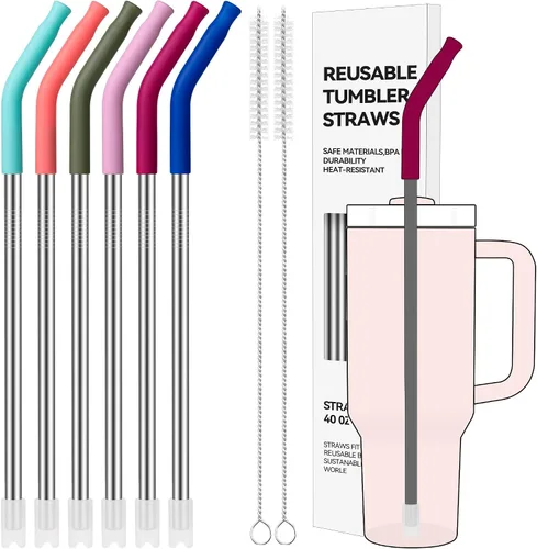 Vista 28 de Pajitas de metal rectas de 20 onzas con punta de silicona para vaso de 20 oz Pajita reutilizable de acero inoxidable para YETI, STANLEY, US