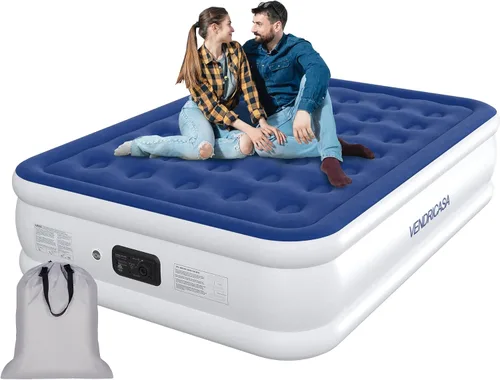 Vista 10 de Colchón de aire tamaño individual con bomba integrada, colchón inflable elevado de 18 pulgadas, cama inflable autoinflable, cama de aire portátil