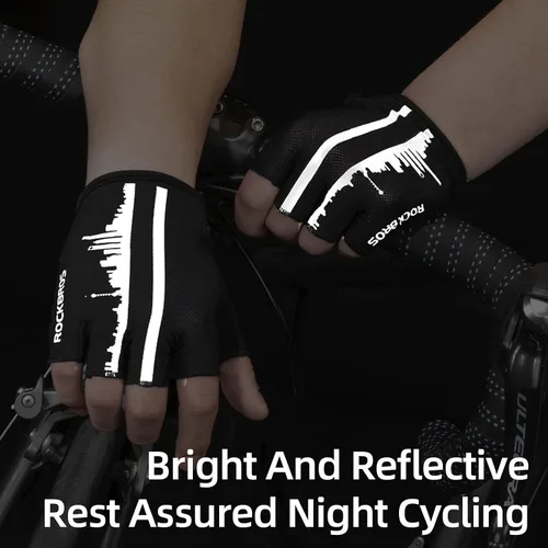 Vista 4 de ROCKBROS Guantes de bicicleta para hombres, guantes de ciclismo de medio dedo, guantes de ciclismo MTB, guantes de bicicleta de carretera