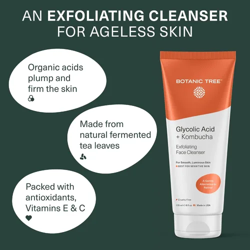 Vista 2 de Botanic Tree Kombucha & ácido glicólico exfoliante lavado facial para piel envejecida - Limpiador facial para mujeres - Efectos de lipofilling