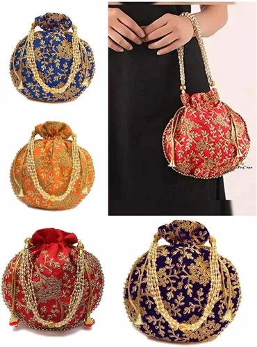 Vista 4 de Bolso de mano con diseño étnico indio bordado de seda para mujer, diseño de perlas Batwa