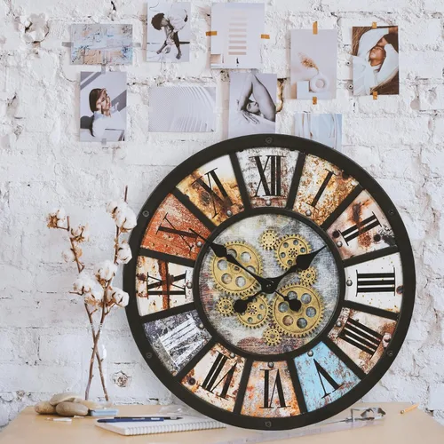 Vista 5 de Unique Moving Gear - Reloj de pared extra grande de 21 pulgadas, funciona con pilas, decoración industrial retro estilo casa de campo steampunk
