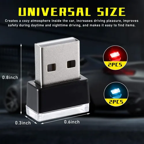 Vista 2 de Augeny 4 PCS Lámpara de Atmósfera Interior de Coche LED USB, Luz Nocturna Decorativa Enchufable USB, Kit de Iluminación Ambiental Portátil para 2