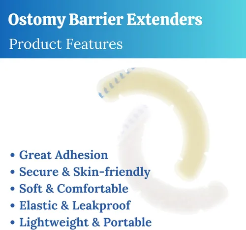 Vista 4 de 40 tiras de barrera para ostomía con huecos, suministros elásticos de urostomía de ileostomía, cintas extensoras de barrera cutánea para bolsas