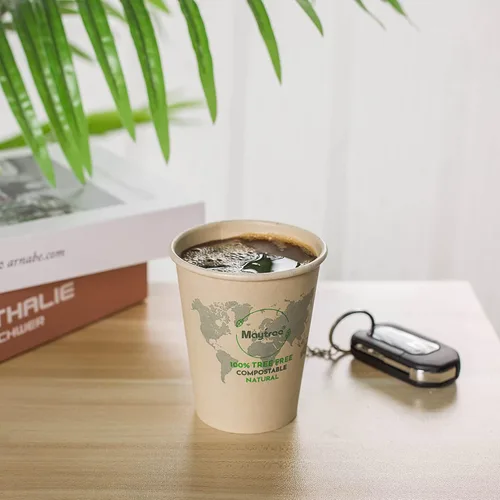 Vista 6 de MayTree Tazas de café caliente de papel desechables de 12 onzas, tazas de papel de bambú compostables y biodegradables para llevar y café helado