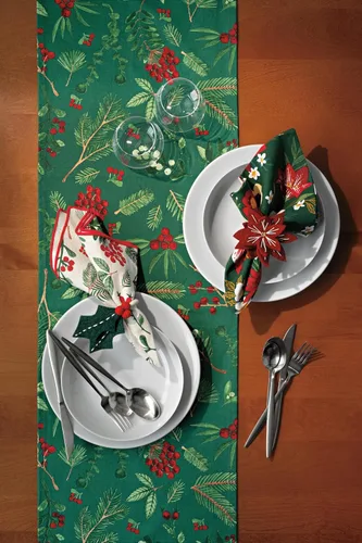 Vista 3 de Now Designs Camino de mesa navideño Amaryllis - Decoración festiva